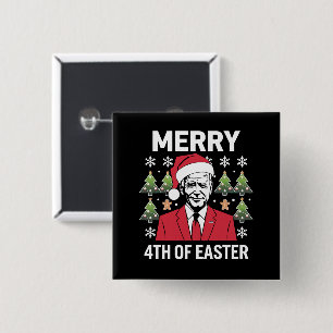 Bóton Quadrado 5.08cm Chapéu de Natal de Joe Biden Merry 4 de Páscoa