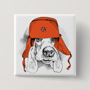 Bóton Quadrado 5.08cm Chapéu vermelho de Basset Hound Ushanka