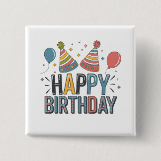 Bóton Quadrado 5.08cm Chapéus de Festa de Aniversário Feliz