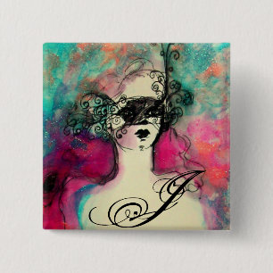 Bóton Quadrado 5.08cm CHARM MONOGRAM / Misteriosa beleza com máscara