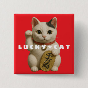 Bóton Quadrado 5.08cm Charme de Gatos Sortudos Japonês