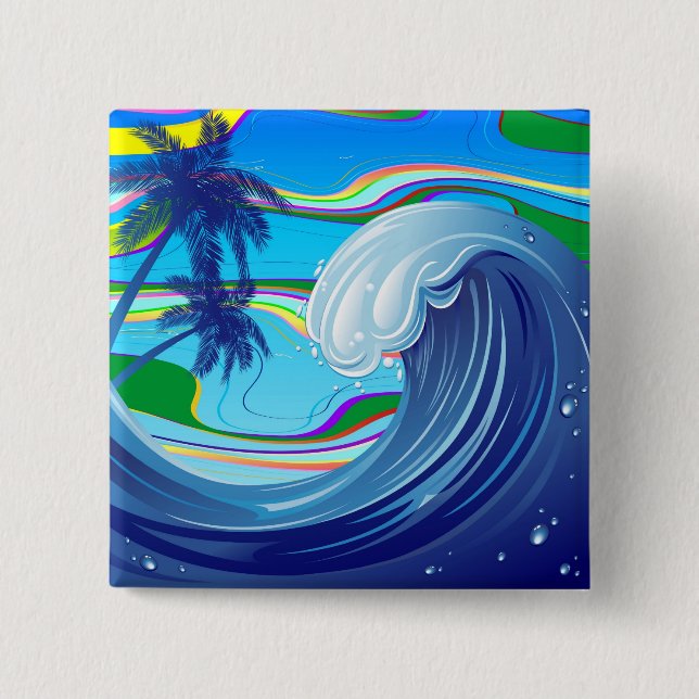 Bóton Quadrado 5.08cm Chaveiro de dupla face, águas de ondas grandes do  (Frente)
