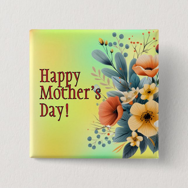 Bóton Quadrado 5.08cm Chaveiro Dia das Mães Flores Boho Clipart-61983 (Frente)