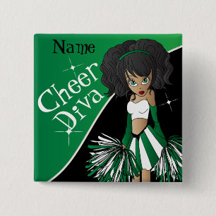 Bóton Quadrado 5.08cm Cheer Diva Cheerleader Girl DIY Name Verde