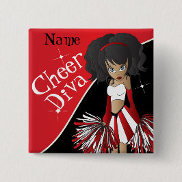 Bóton Quadrado 5.08cm Cheer Diva Girl Cheerleader em Vermelho