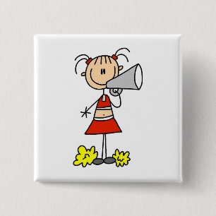 Bóton Quadrado 5.08cm Cheerleader com camiseta e presentes do megafone