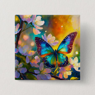 Bóton Quadrado 5.08cm Cherry Blossom Fantasy Sunrise Borboleta
