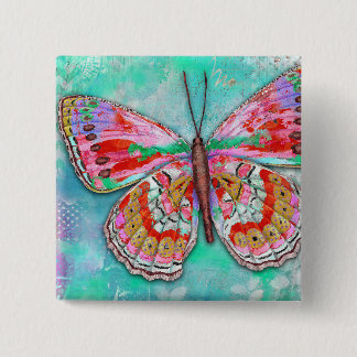 Bóton Quadrado 5.08cm Cherry Mint Butterfly Pin