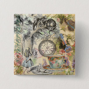 Bóton Quadrado 5.08cm Cheshire Cat Alice Wonderland Classic