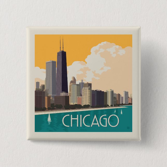 Bóton Quadrado 5.08cm Chicago | Linha Skyline Moderna (Frente)