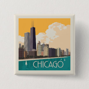 Bóton Quadrado 5.08cm Chicago Linha Skyline Moderna