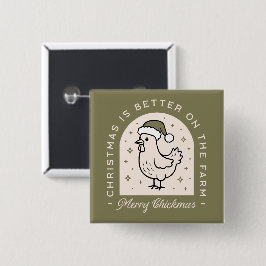 Bóton Quadrado 5.08cm Chicken Christmas homestead farm cottagecore green