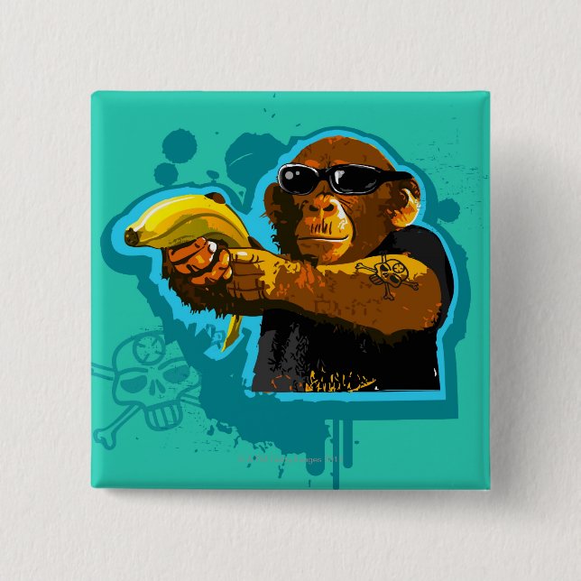 Bóton Quadrado 5.08cm Chimpanzee com Banana (Frente)
