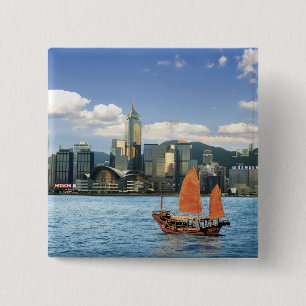 Bóton Quadrado 5.08cm China; Hong Kong; Victoria Harbor; Porto;A