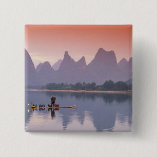 Bóton Quadrado 5.08cm China, Rio Li. Pescador solitário de corormão.