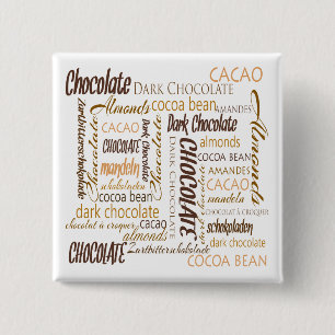 Bóton Quadrado 5.08cm Chocolate, amêndoas e design de texto escuro do