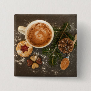 Bóton Quadrado 5.08cm Chocolate Quente de Natal