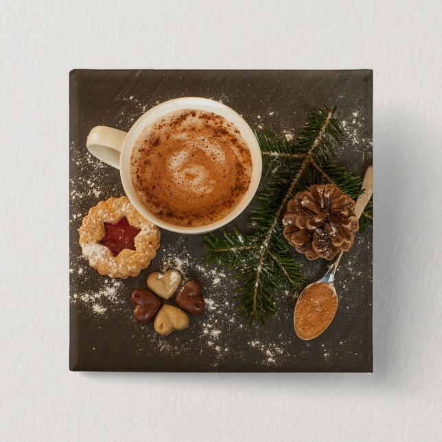Bóton Quadrado 5.08cm Chocolate Quente de Natal (Frente)