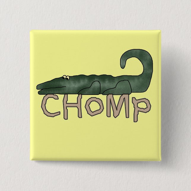 Bóton Quadrado 5.08cm Chomp o camiseta e os presentes do jacaré (Frente)