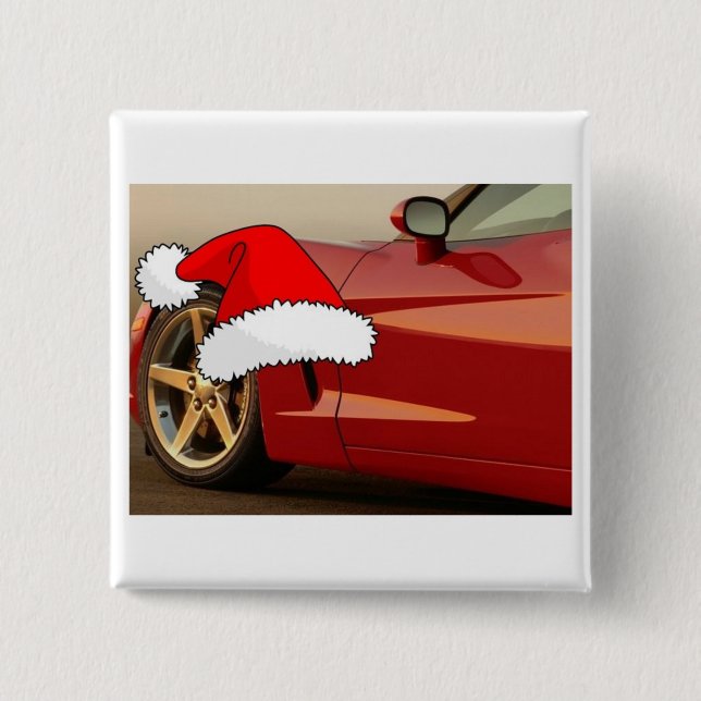 Bóton Quadrado 5.08cm Christmas Red Corvette (Frente)