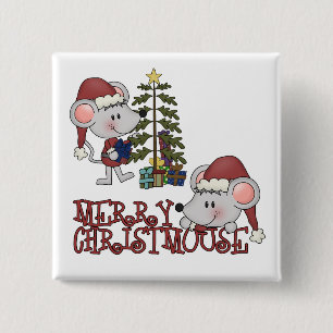Bóton Quadrado 5.08cm Christmouse alegre com árvore
