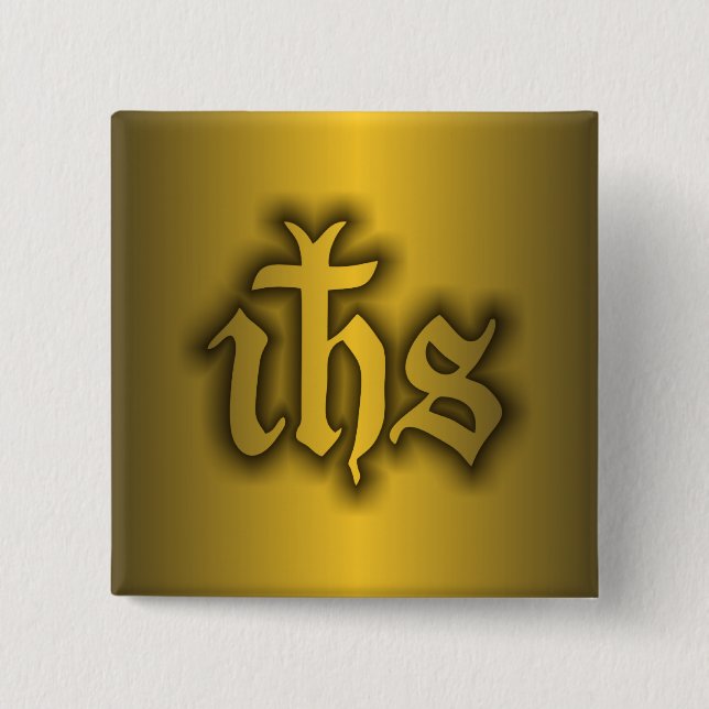 Bóton Quadrado 5.08cm Christograma (IHS) Dourado (Frente)