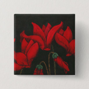 Bóton Quadrado 5.08cm Ciclamon vermelho vívido sobre fundo negro escuro