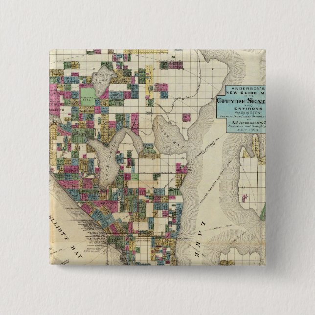 Bóton Quadrado 5.08cm Cidade De Seattle E Águas (Frente)