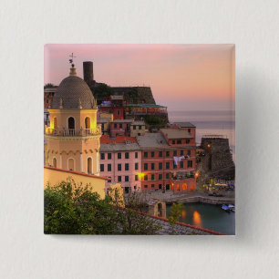 Bóton Quadrado 5.08cm Cidade na encosta de Vernazza à noite, Cinque