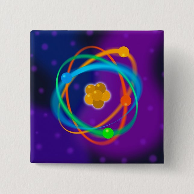 Bóton Quadrado 5.08cm Ciência dos Pontos de Estrutura Atômica (Frente)