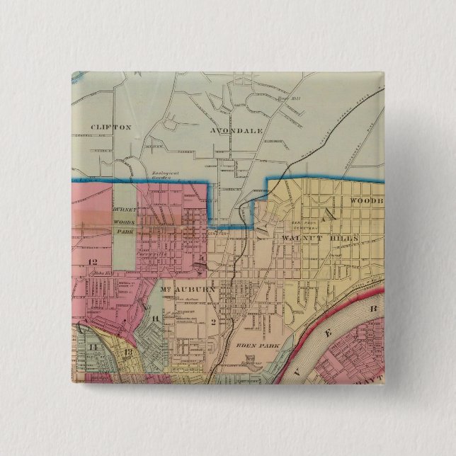 Bóton Quadrado 5.08cm Cincinnati, Ohio e vizinhanças (Frente)