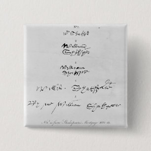 Bóton Quadrado 5.08cm Cinco autógrafos genuínos de William Shakespeare