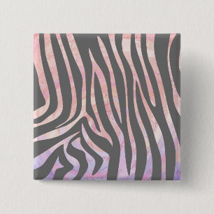 Bóton Quadrado 5.08cm Cinza de Zebra Light e Impressão cor-de-rosa