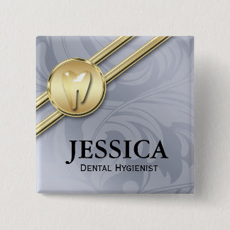 Bóton Quadrado 5.08cm Cinza Dentista Dourada Folhas de Dente