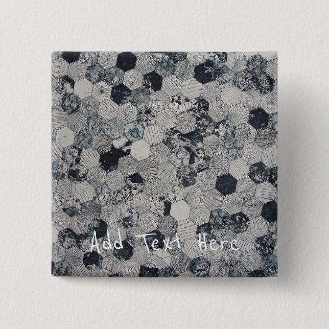 Bóton Quadrado 5.08cm Cinzas geométricas, Padrão de Hexágono Branco e Ne (Frente)