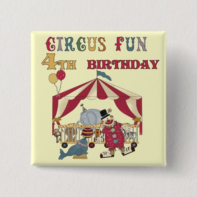 Bóton Quadrado 5.08cm Circo 4º Aniversário Camisetas e presentes (Frente)