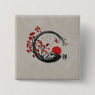 Bóton Quadrado 5.08cm Círculo de Enso do zen e ramos de Sakura