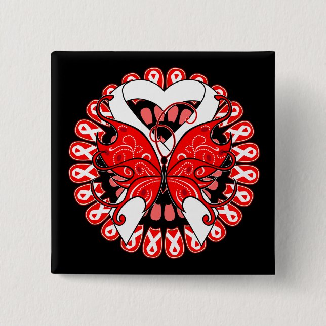 Bóton Quadrado 5.08cm Círculo de fitas da borboleta do Cancer pulmonar (Frente)