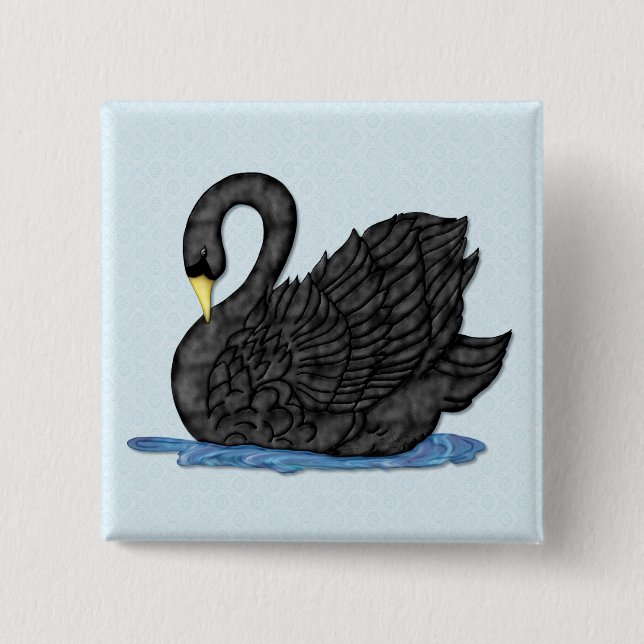 Bóton Quadrado 5.08cm Cisne preta (Frente)