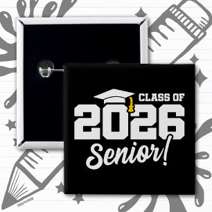 Bóton Quadrado 5.08cm Citação Divertida de Graduação da Turma de 2026 do