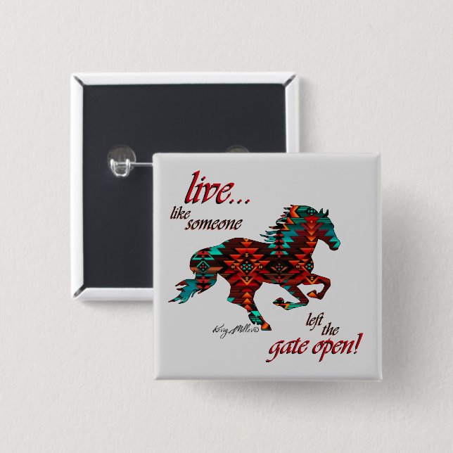 Bóton Quadrado 5.08cm Citação Inspirativa, Cavalo (Frente & Verso)