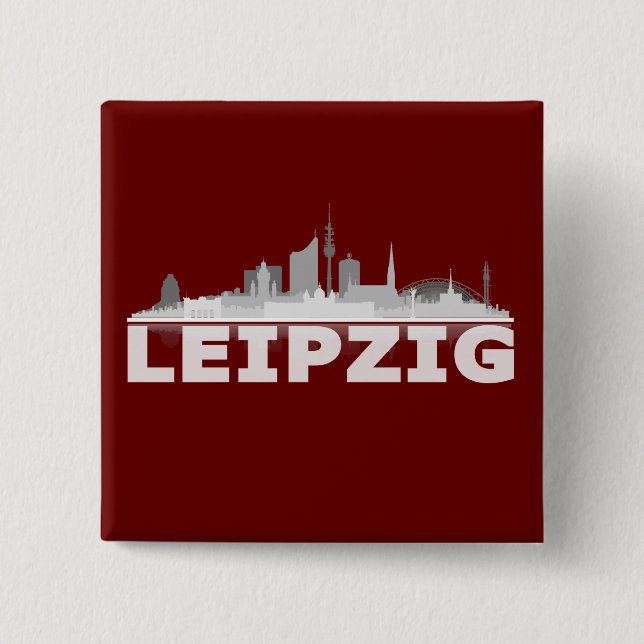 Bóton Quadrado 5.08cm City de Leipzig Skyline - Button, Anstecker, Pin/ (Frente)
