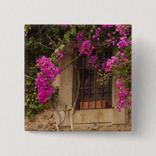 Bóton Quadrado 5.08cm Ciudad Monumental, edifícios cobertos de flores