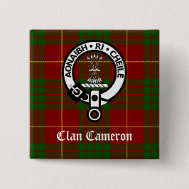 Bóton Quadrado 5.08cm Clan Cameron Crest e Tartan