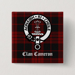 Bóton Quadrado 5.08cm Clan Cameron Crest & Tartan