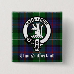 Bóton Quadrado 5.08cm Clan Sutherland Crest & Tartan