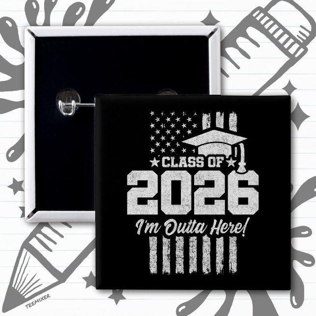 Bóton Quadrado 5.08cm Class of 2026 Graduation Distressed Flag Design (Criador carregado)