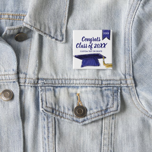Bóton Quadrado 5.08cm Classe de Graduação do Boné de Formando Azul 20XX  (In Situ)