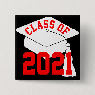 Bóton Quadrado 5.08cm Classe Vermelha do Boné de Formando 2021