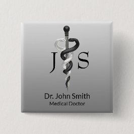 Bóton Quadrado 5.08cm Clássica Médica Nobre Elegante Negro Asclepius